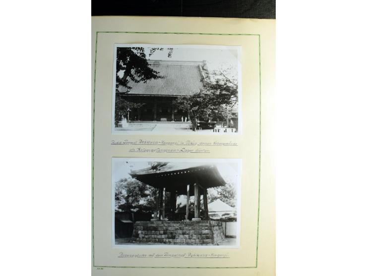 1914/1919, Sammlung mit über 50 Briefen und Karten auf Albenblättern mit Beschriftung, dabei bessere Lager (u.a. Asakusa und 