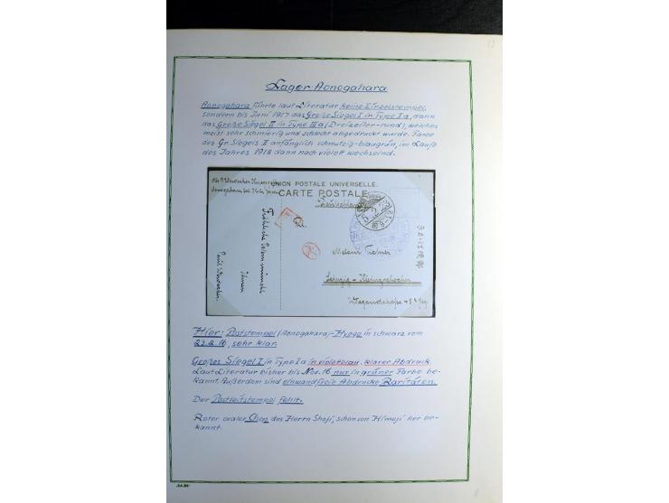 1914/1919, Sammlung mit über 50 Briefen und Karten auf Albenblättern mit Beschriftung, dabei bessere Lager (u.a. Asakusa und 