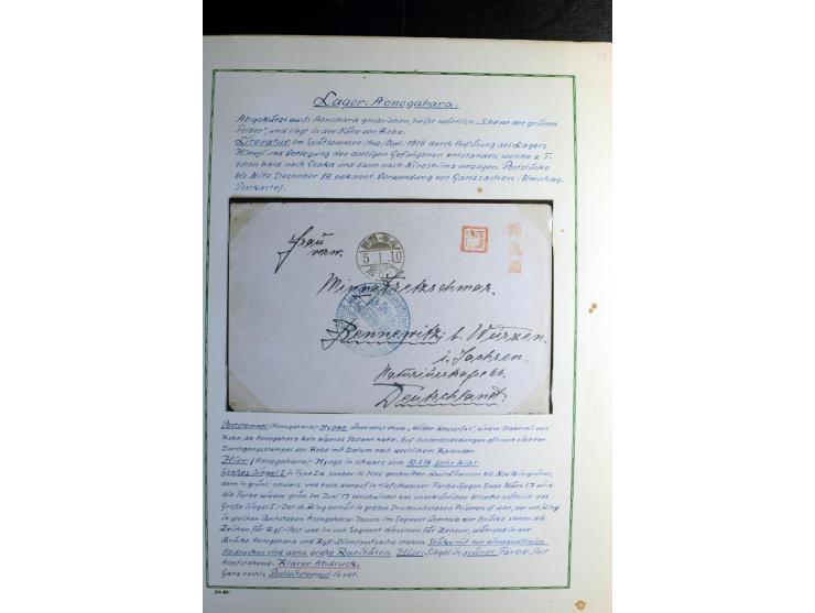 1914/1919, Sammlung mit über 50 Briefen und Karten auf Albenblättern mit Beschriftung, dabei bessere Lager (u.a. Asakusa und 