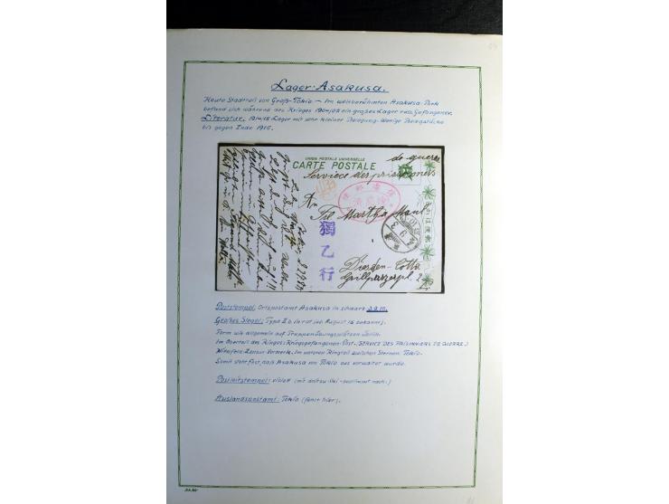1914/1919, Sammlung mit über 50 Briefen und Karten auf Albenblättern mit Beschriftung, dabei bessere Lager (u.a. Asakusa und 