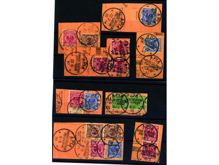 1897/1900, Partie mit 8 Postanweisungs-Briefstücke mit zusammen 17 Werten, dabei senkrechte Paare der Mi.-Nr. V 47c und V 48 