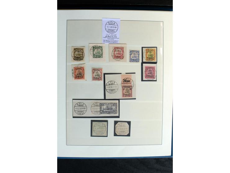 1900/1914, Apia bis Salevalu, umfangreiche Stempelsammlung mit sehr vielen Briefstücken und 38 Briefen, Karten und Ganzsachen
