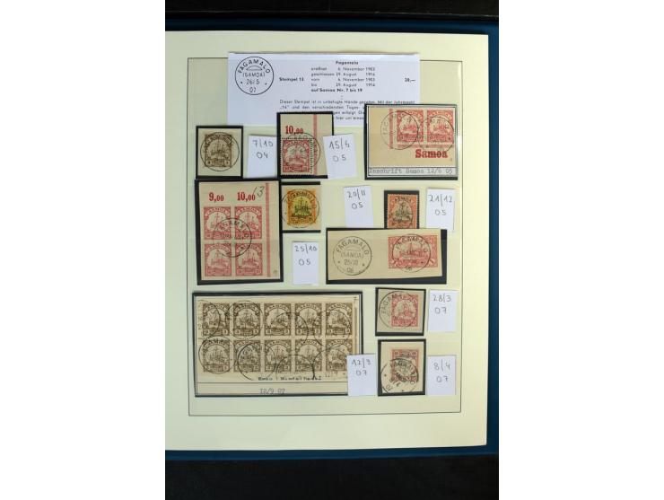 1900/1914, Apia bis Salevalu, umfangreiche Stempelsammlung mit sehr vielen Briefstücken und 38 Briefen, Karten und Ganzsachen