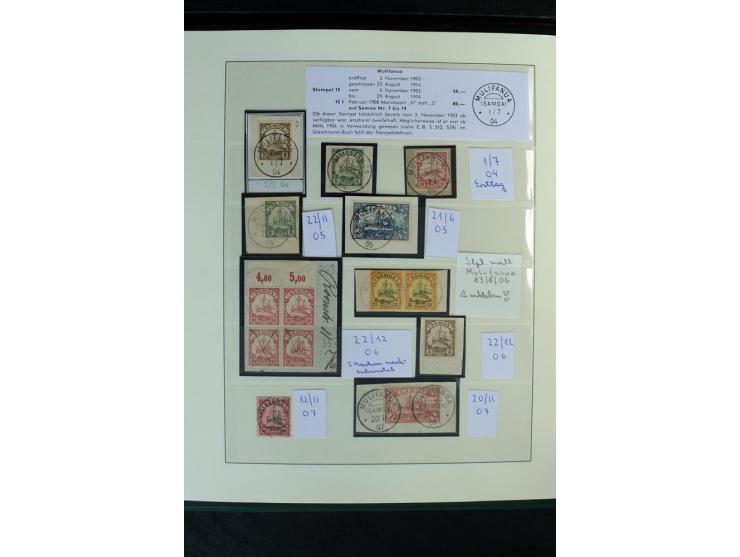 1900/1914, Apia bis Salevalu, umfangreiche Stempelsammlung mit sehr vielen Briefstücken und 38 Briefen, Karten und Ganzsachen