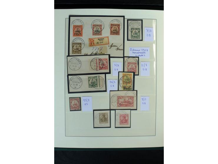 1900/1914, Apia bis Salevalu, umfangreiche Stempelsammlung mit sehr vielen Briefstücken und 38 Briefen, Karten und Ganzsachen