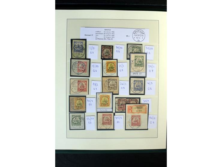 1900/1914, Apia bis Salevalu, umfangreiche Stempelsammlung mit sehr vielen Briefstücken und 38 Briefen, Karten und Ganzsachen