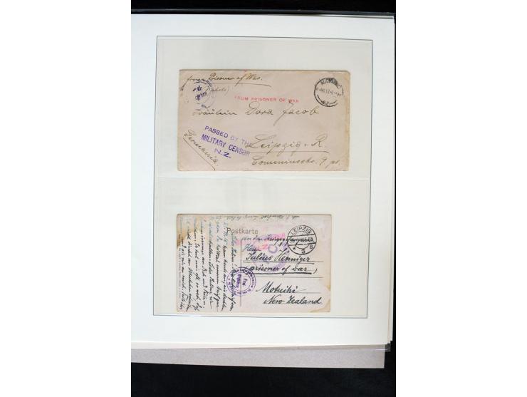 1915/1916, Partie mit 4 Belegen aus bzw. in das Lager "Motuihi" in zum Teil fehlerhafter Erhaltung, dazu 4 frankierte Postkar