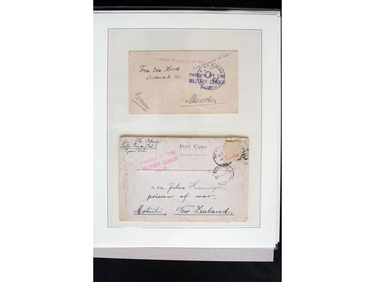 1915/1916, Partie mit 4 Belegen aus bzw. in das Lager "Motuihi" in zum Teil fehlerhafter Erhaltung, dazu 4 frankierte Postkar