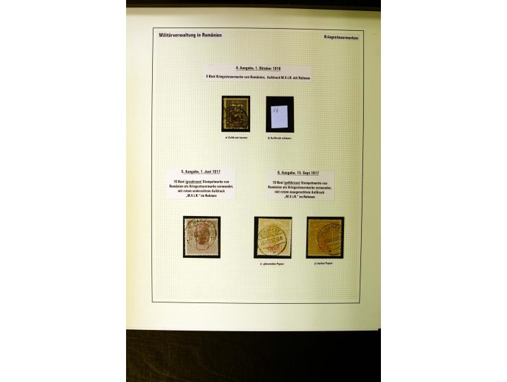 1914/18, gestempelte Sammlung mit u.a. Belgien Mi.-Nr. 20bI, 24IAPFI, 24IB, Etappe West Mi.-Nr. 3b, 11IIF, Ober-Ost 12A, Biel
