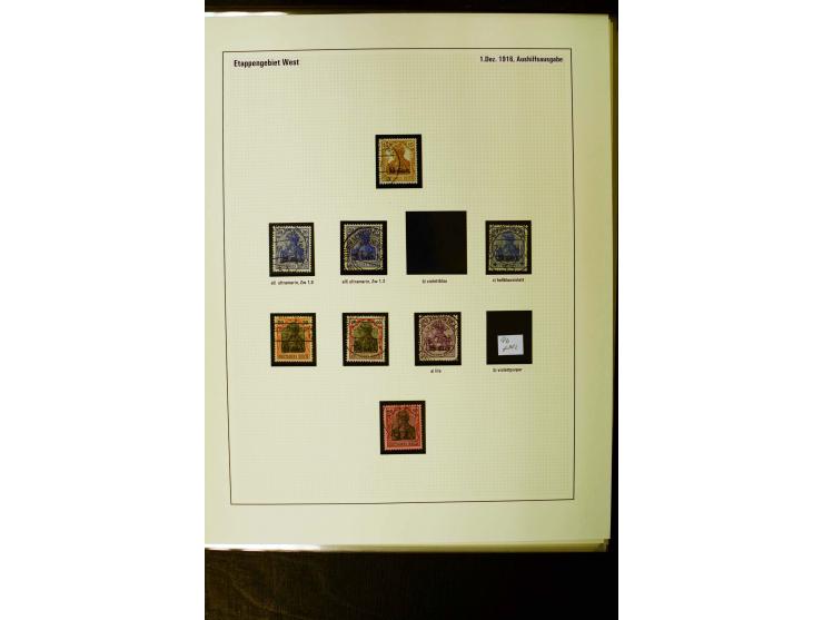 1914/18, gestempelte Sammlung mit u.a. Belgien Mi.-Nr. 20bI, 24IAPFI, 24IB, Etappe West Mi.-Nr. 3b, 11IIF, Ober-Ost 12A, Biel