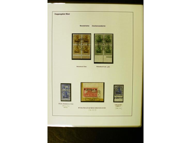 1914/18, gestempelte Sammlung mit u.a. Belgien Mi.-Nr. 20bI, 24IAPFI, 24IB, Etappe West Mi.-Nr. 3b, 11IIF, Ober-Ost 12A, Biel
