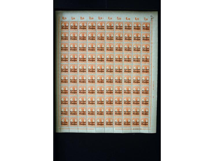  1916, 2½-10 und 15-40 Pfg., je per 100 im Originalbogen, postfrisch (Mi.-Nr. 6-10 12-15;  Mi. ohne Berechnung von Oberrandst