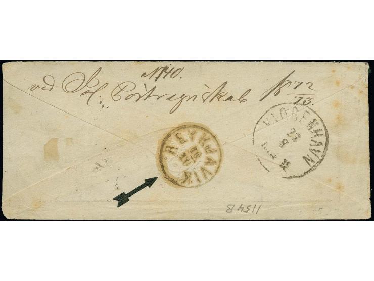 Netherlands: 1867, King Wilhelm III. 20 c. green with numeral "32" on cover from "EDAM 21.AUG.72" via Kopenhagen to Reykjavik