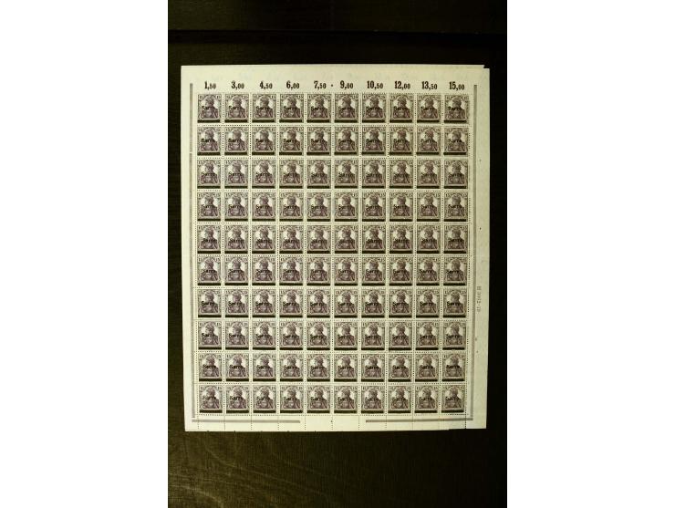 1920, postfrischer Bestand ex Mi.-Nr. 1-15, dabei Bogen, Bogenteile und Einheiten, u.a. Mi.-Nr. 12bII Bogen, Fototattest Brau