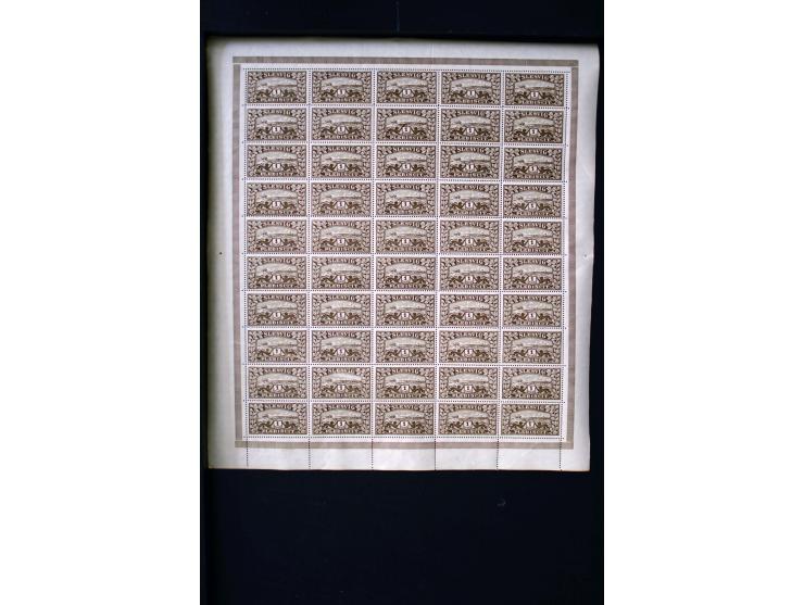 1920, Freimarken 2½ Pfg.-10 M. ohne 15 Pfg. und 5 M., je 100 Werte in Bogen, postfrisch, 2½ Pfg. 3 Werte mit Filzstiftspuren 