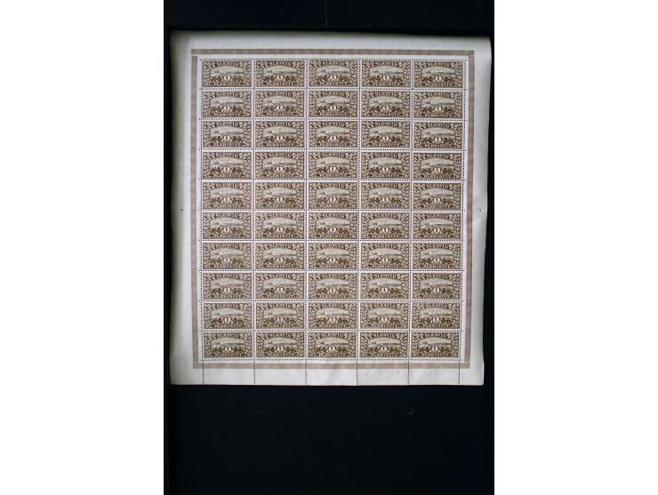 1920, Freimarken 2½ Pfg.-10 M. ohne 15 Pfg. und 5 M., je 100 Werte in Bogen, postfrisch, 2½ Pfg. 3 Werte mit Filzstiftspuren 