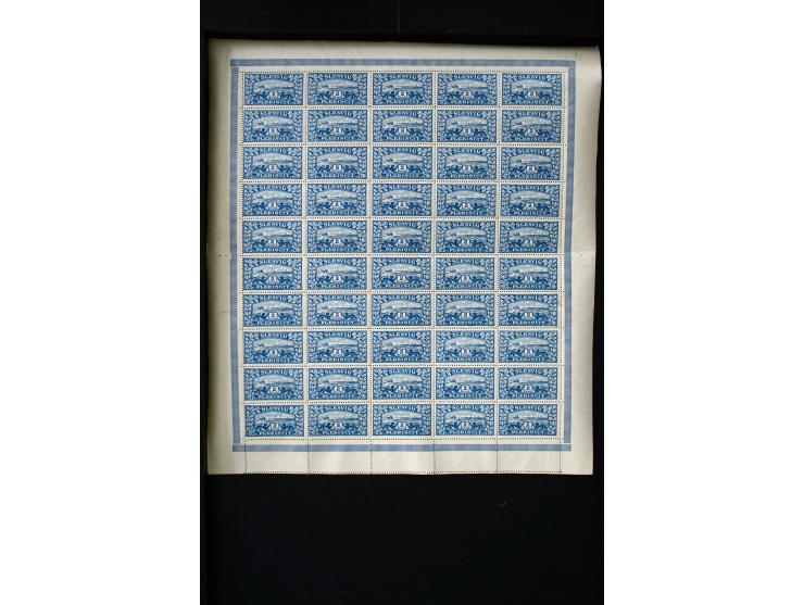 1920, Freimarken 2½ Pfg.-10 M. ohne 15 Pfg. und 5 M., je 100 Werte in Bogen, postfrisch, 2½ Pfg. 3 Werte mit Filzstiftspuren 