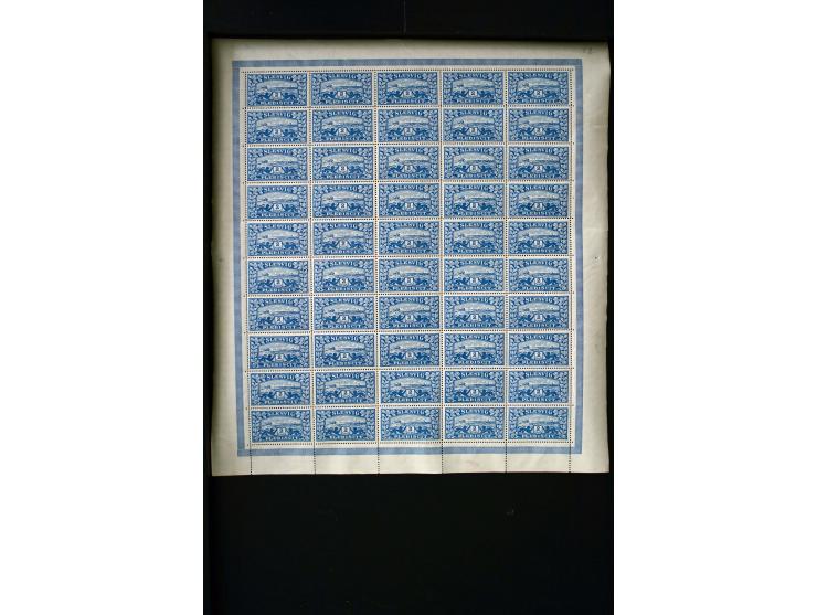 1920, Freimarken 2½ Pfg.-10 M. ohne 15 Pfg. und 5 M., je 100 Werte in Bogen, postfrisch, 2½ Pfg. 3 Werte mit Filzstiftspuren 