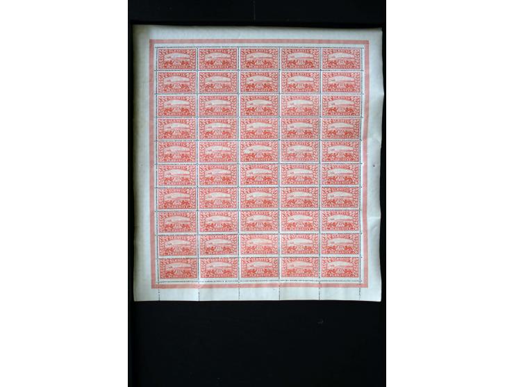 1920, Freimarken 2½ Pfg.-10 M. ohne 15 Pfg. und 5 M., je 100 Werte in Bogen, postfrisch, 2½ Pfg. 3 Werte mit Filzstiftspuren 