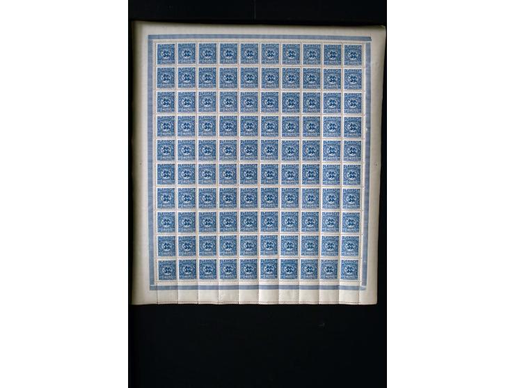 1920, Freimarken 2½ Pfg.-10 M. ohne 15 Pfg. und 5 M., je 100 Werte in Bogen, postfrisch, 2½ Pfg. 3 Werte mit Filzstiftspuren 