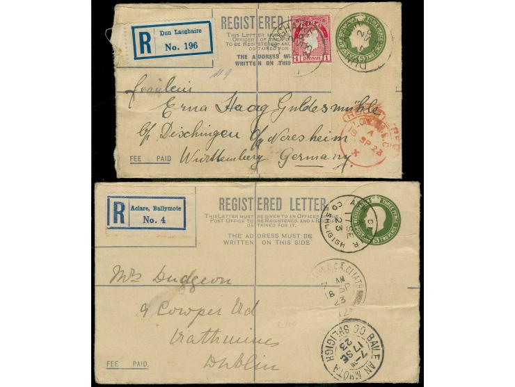 1923, Postal Stationery, registered Envelopes 5d olive green without check-letter, Format F code D.R., fine used from Dun Lao