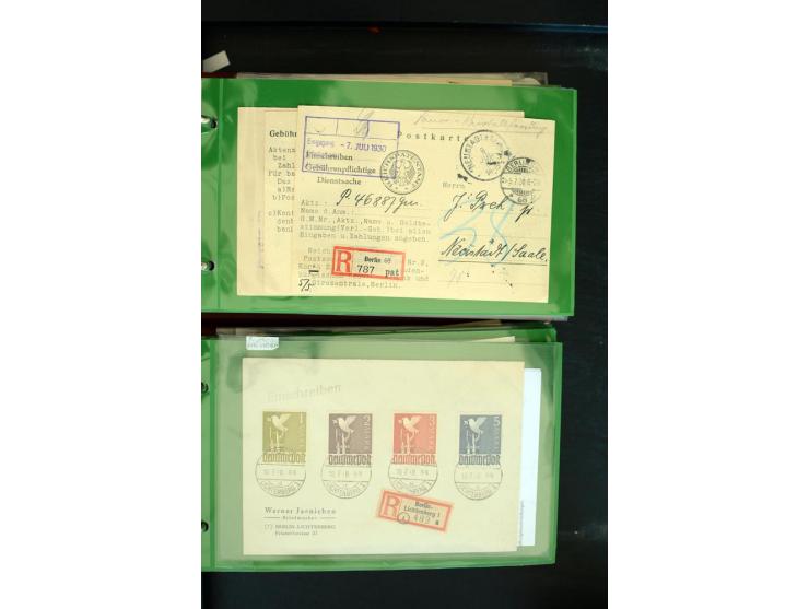 1853/1986 (ca.), interessanter Posten Briefe, Karten und Ganzsachen, dabei Reco, Luftpost, DOX, Zeppelin etc., dazu etwas Aus