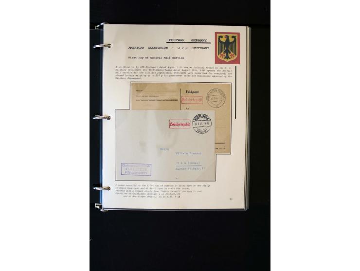  1945/1949, sehr umfangreiche Sammlung aller Zonen mit einigen hundert Briefen, Karten und Ganzsachen auf Austellungsblättern