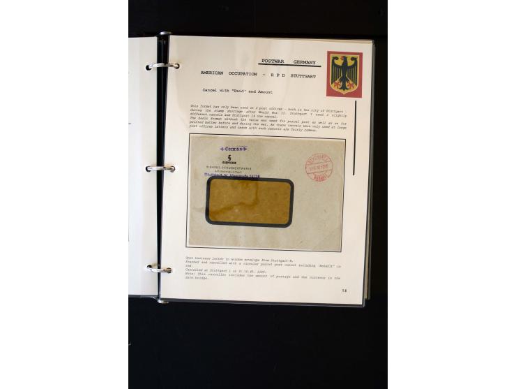  1945/1949, sehr umfangreiche Sammlung aller Zonen mit einigen hundert Briefen, Karten und Ganzsachen auf Austellungsblättern