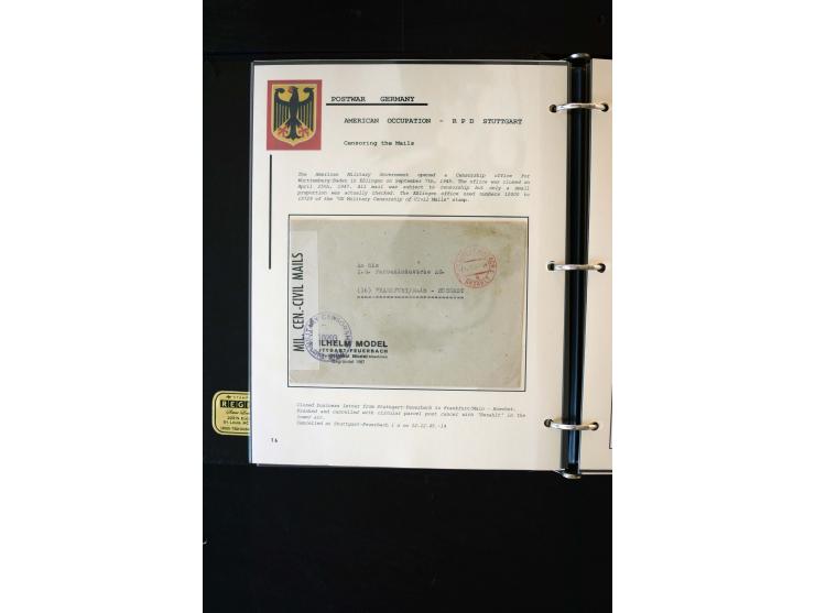  1945/1949, sehr umfangreiche Sammlung aller Zonen mit einigen hundert Briefen, Karten und Ganzsachen auf Austellungsblättern