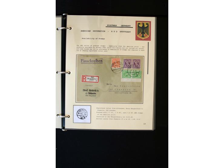  1945/1949, sehr umfangreiche Sammlung aller Zonen mit einigen hundert Briefen, Karten und Ganzsachen auf Austellungsblättern