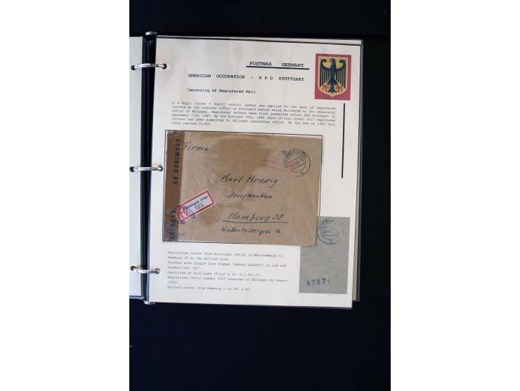  1945/1949, sehr umfangreiche Sammlung aller Zonen mit einigen hundert Briefen, Karten und Ganzsachen auf Austellungsblättern