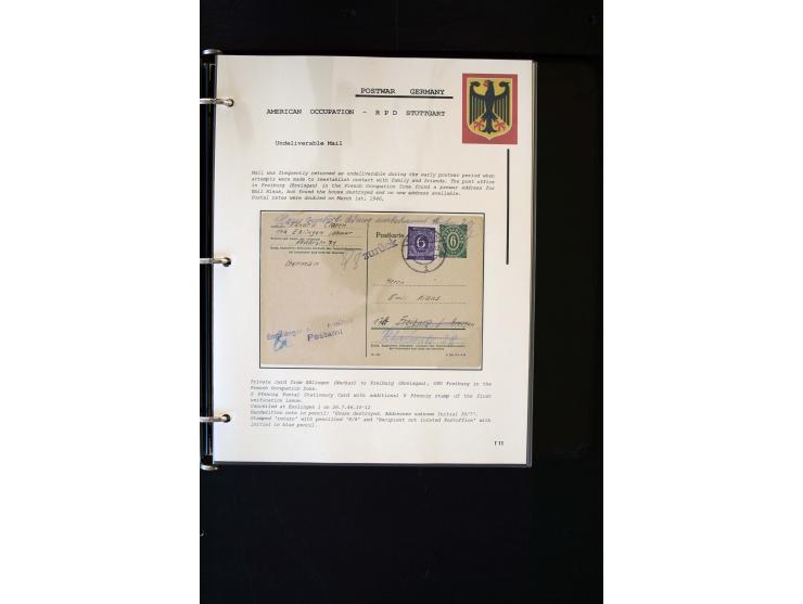  1945/1949, sehr umfangreiche Sammlung aller Zonen mit einigen hundert Briefen, Karten und Ganzsachen auf Austellungsblättern