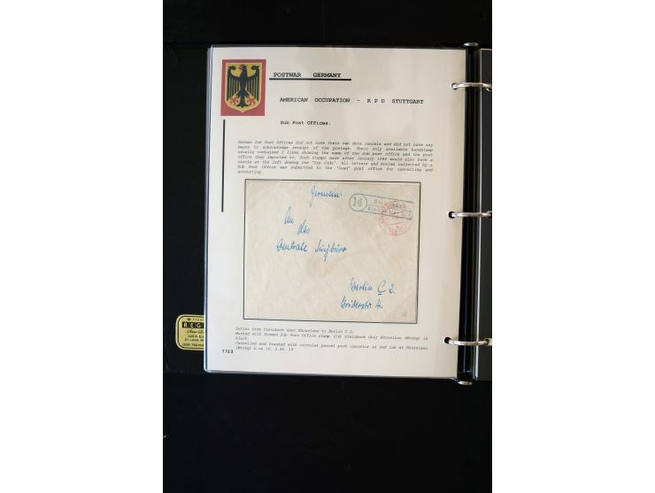  1945/1949, sehr umfangreiche Sammlung aller Zonen mit einigen hundert Briefen, Karten und Ganzsachen auf Austellungsblättern