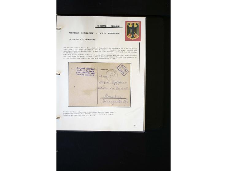  1945/1949, sehr umfangreiche Sammlung aller Zonen mit einigen hundert Briefen, Karten und Ganzsachen auf Austellungsblättern