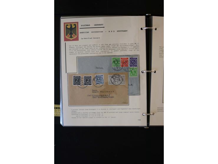  1945/1949, sehr umfangreiche Sammlung aller Zonen mit einigen hundert Briefen, Karten und Ganzsachen auf Austellungsblättern