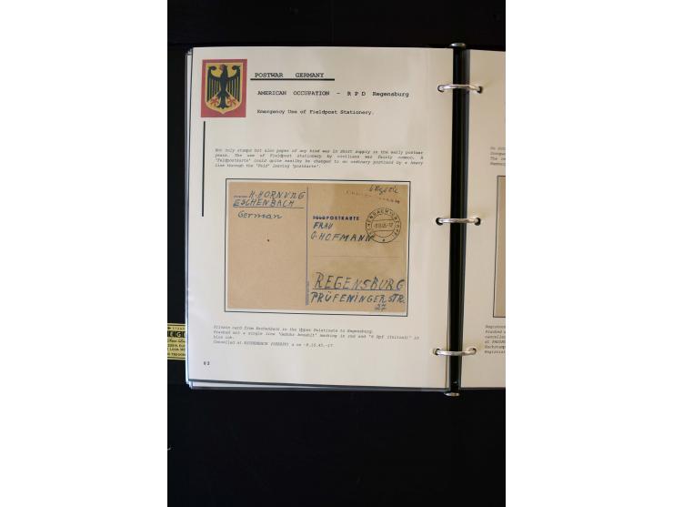  1945/1949, sehr umfangreiche Sammlung aller Zonen mit einigen hundert Briefen, Karten und Ganzsachen auf Austellungsblättern