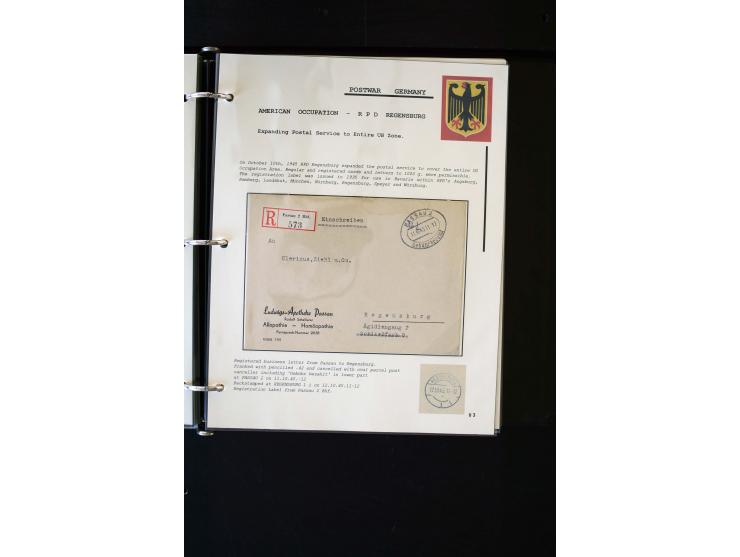  1945/1949, sehr umfangreiche Sammlung aller Zonen mit einigen hundert Briefen, Karten und Ganzsachen auf Austellungsblättern