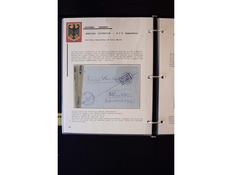  1945/1949, sehr umfangreiche Sammlung aller Zonen mit einigen hundert Briefen, Karten und Ganzsachen auf Austellungsblättern