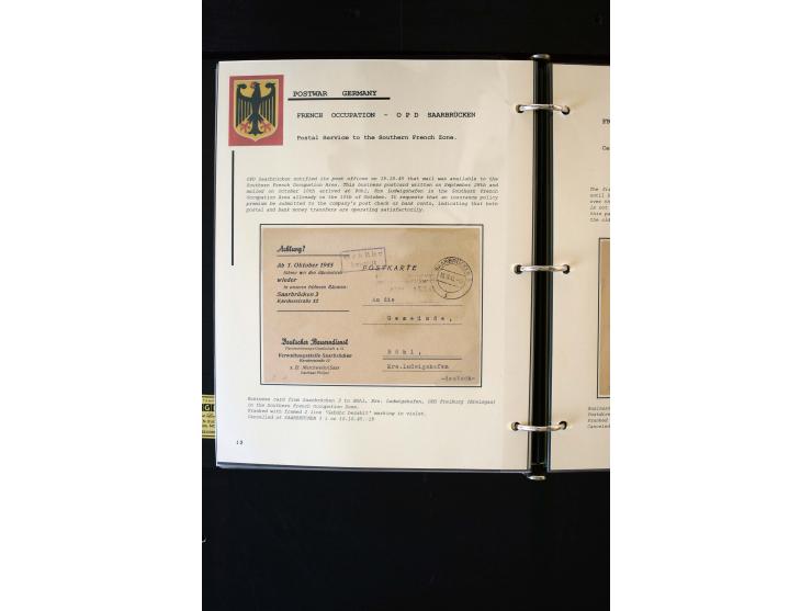  1945/1949, sehr umfangreiche Sammlung aller Zonen mit einigen hundert Briefen, Karten und Ganzsachen auf Austellungsblättern