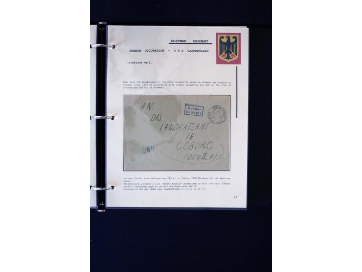  1945/1949, sehr umfangreiche Sammlung aller Zonen mit einigen hundert Briefen, Karten und Ganzsachen auf Austellungsblättern