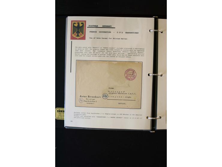  1945/1949, sehr umfangreiche Sammlung aller Zonen mit einigen hundert Briefen, Karten und Ganzsachen auf Austellungsblättern