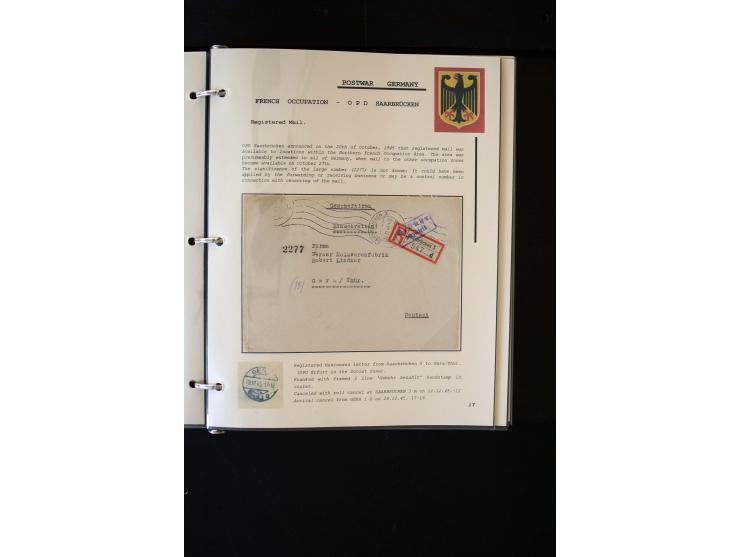  1945/1949, sehr umfangreiche Sammlung aller Zonen mit einigen hundert Briefen, Karten und Ganzsachen auf Austellungsblättern