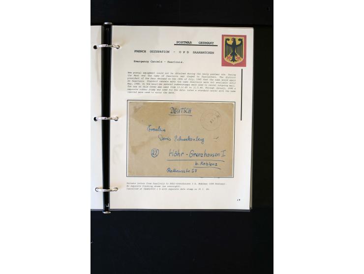  1945/1949, sehr umfangreiche Sammlung aller Zonen mit einigen hundert Briefen, Karten und Ganzsachen auf Austellungsblättern