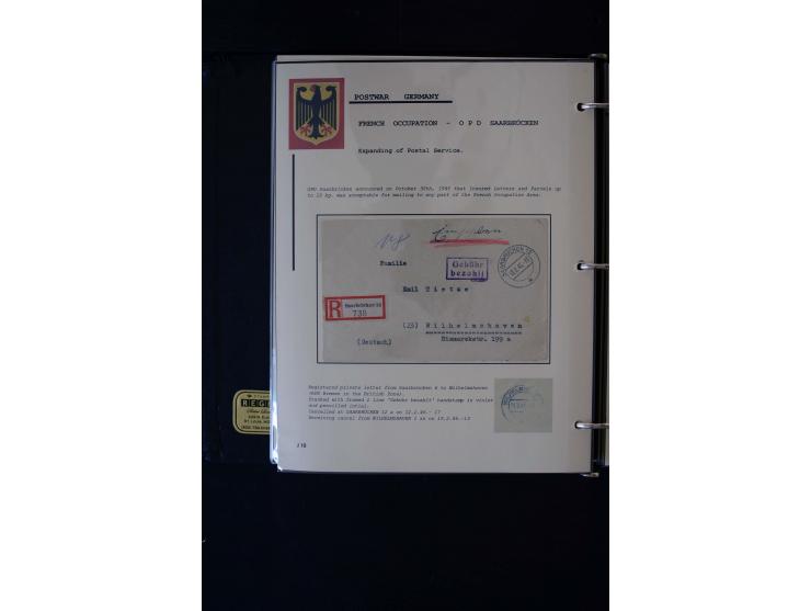  1945/1949, sehr umfangreiche Sammlung aller Zonen mit einigen hundert Briefen, Karten und Ganzsachen auf Austellungsblättern