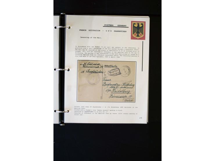  1945/1949, sehr umfangreiche Sammlung aller Zonen mit einigen hundert Briefen, Karten und Ganzsachen auf Austellungsblättern