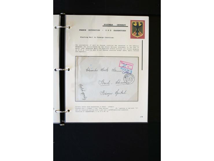  1945/1949, sehr umfangreiche Sammlung aller Zonen mit einigen hundert Briefen, Karten und Ganzsachen auf Austellungsblättern