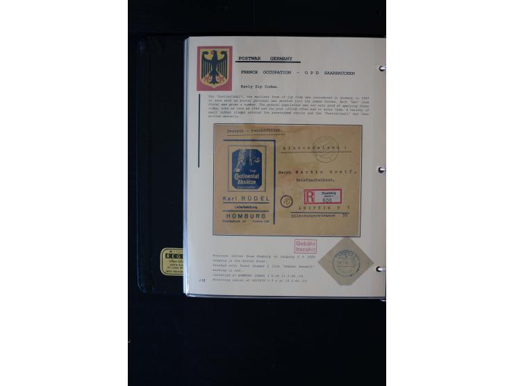  1945/1949, sehr umfangreiche Sammlung aller Zonen mit einigen hundert Briefen, Karten und Ganzsachen auf Austellungsblättern