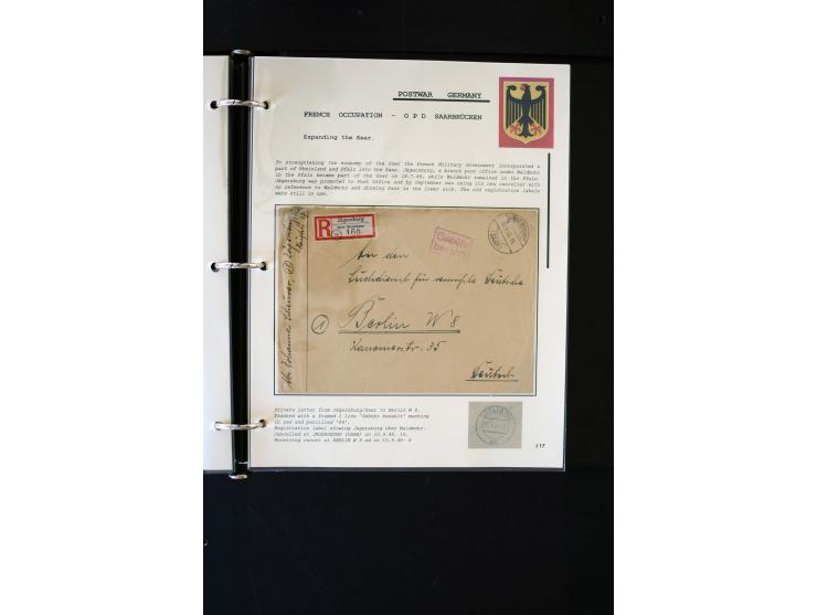 1945/1949, sehr umfangreiche Sammlung aller Zonen mit einigen hundert Briefen, Karten und Ganzsachen auf Austellungsblättern