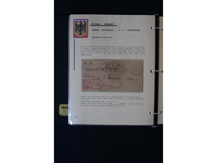  1945/1949, sehr umfangreiche Sammlung aller Zonen mit einigen hundert Briefen, Karten und Ganzsachen auf Austellungsblättern