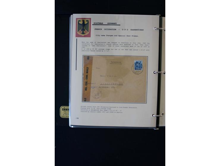  1945/1949, sehr umfangreiche Sammlung aller Zonen mit einigen hundert Briefen, Karten und Ganzsachen auf Austellungsblättern